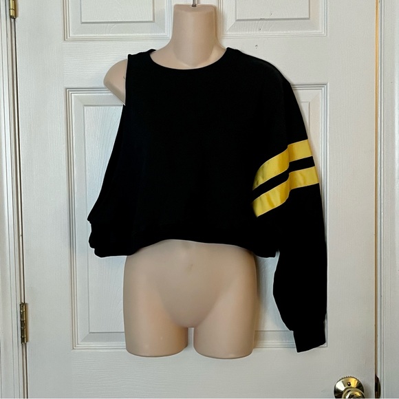 LF Black Yellow Sleeveless Oversized Cropped Sweatshirt Small - Picture 7 of 12